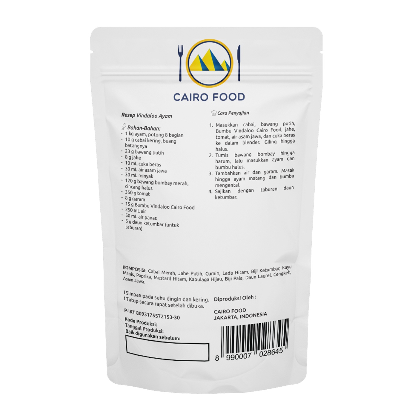 bumbu vindaloo spice mix cairo food 100g belakang