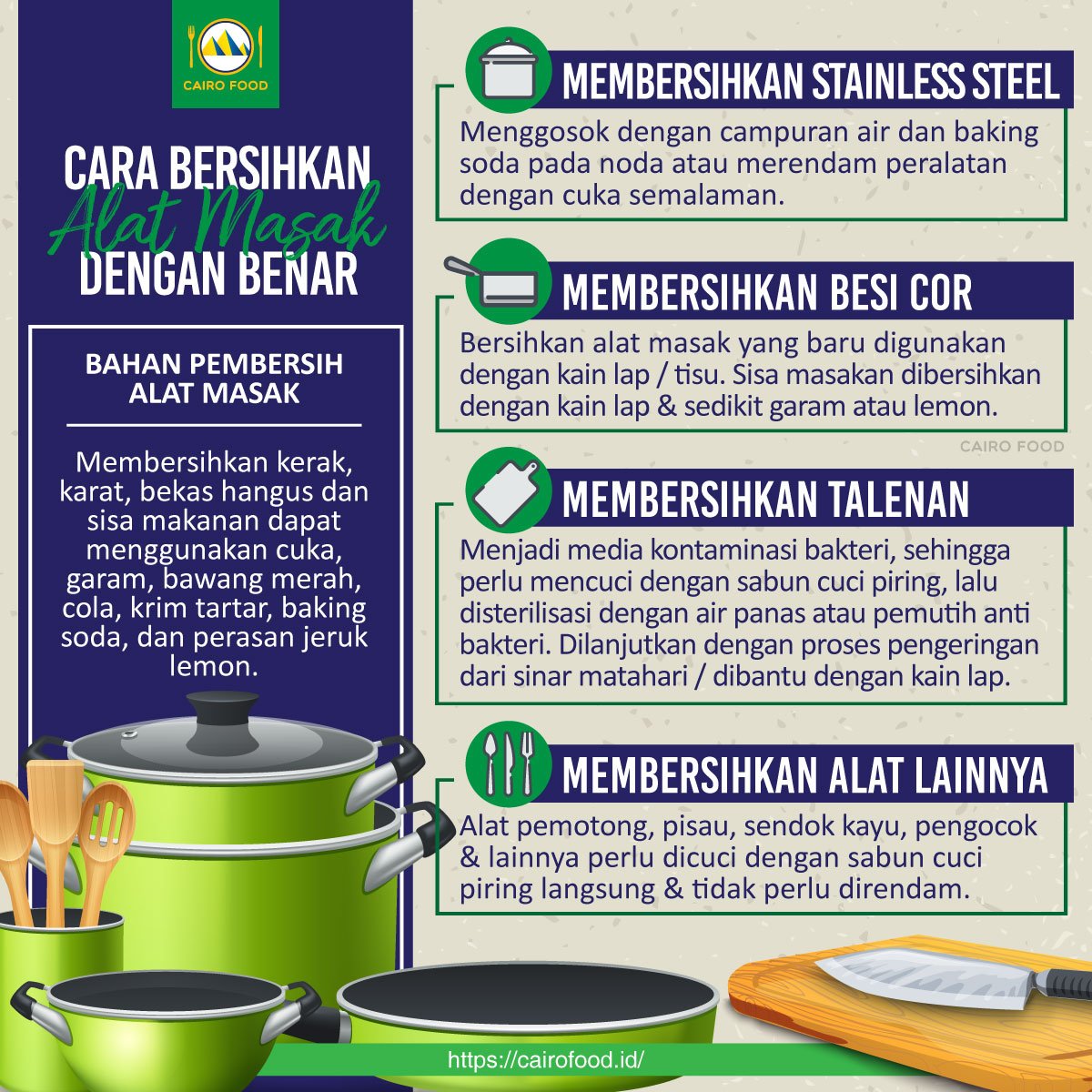 cara membersihkan peralatan masak dengan benar